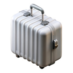 White ribbed suitcase with silver handle and clasps isolated on a transparent background