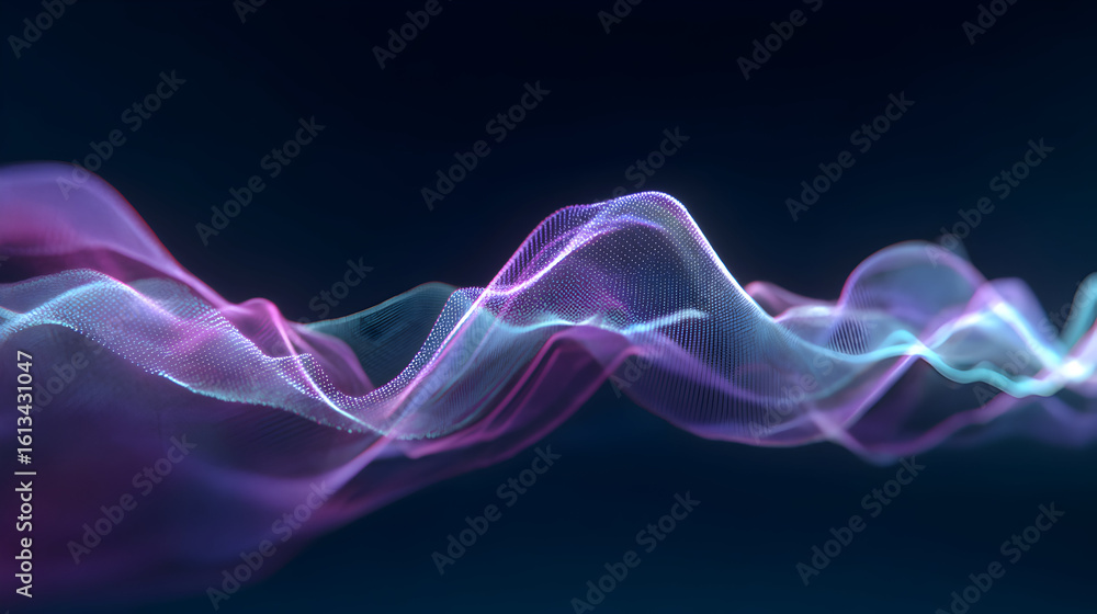 Poster abstract digital particle wave background with glowing pink and blue shades creating dynamic and fut