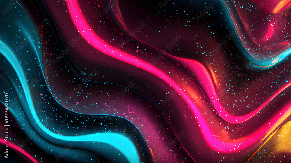 Poster abstract liquid neon glow waves a fluid background with glowing particles modern art design bright c