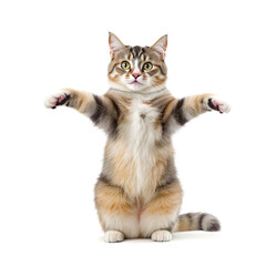 Obraz premium Cute Standing Cat PNG – Ultra-Realistic Domestic Short-Haired Cat with Outstretched Paws Isolated on Transparent Background