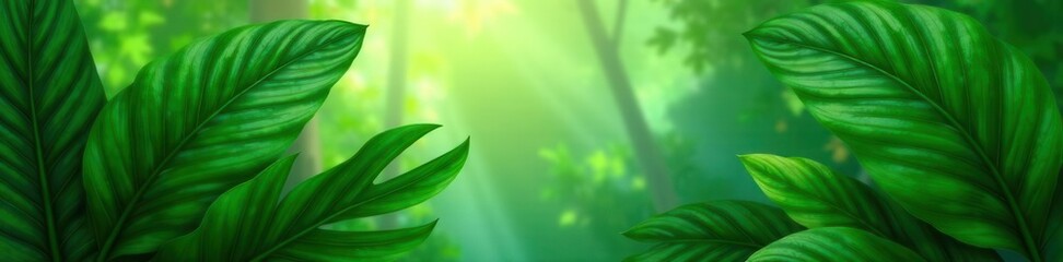 Fototapeta premium Lush green tropical leaves, rich texture, vibrant background , vibrant, decoration, organic