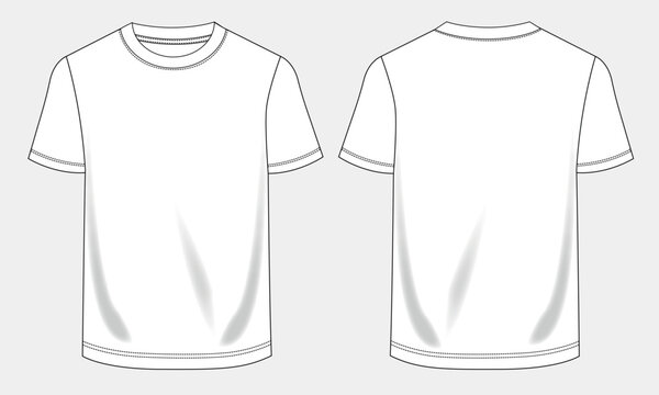 Short sleeve t shirt technical drawing fashion flat sketch vector illustration template front and back