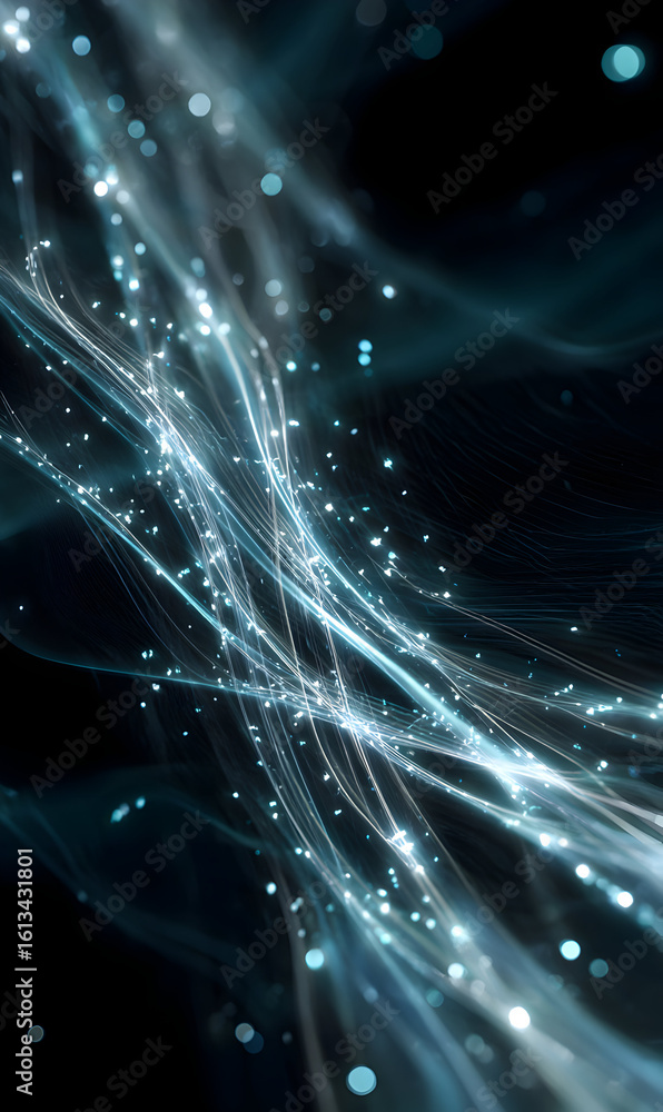 Poster ethereal blue light trails with sparkling particles create a mesmerizing abstract design perfect for