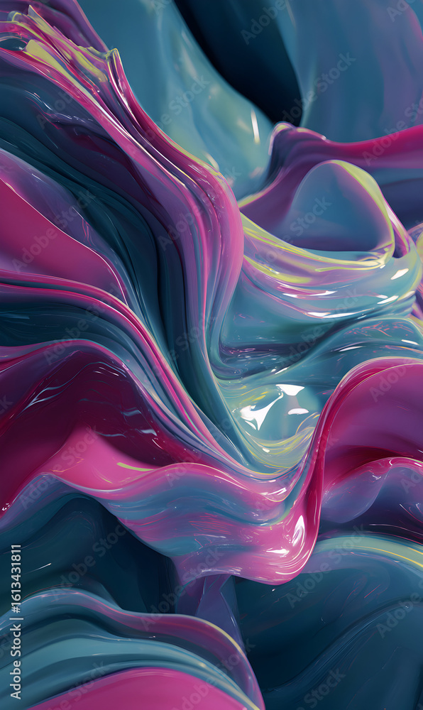 Poster abstract fluid art with dynamic swirls in harmonious blue and pink shades creating a mesmerizing mot