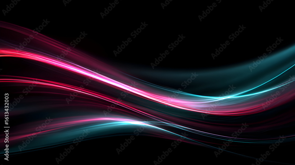Poster dynamic flowing lines of radiant light create a visually stunning abstract background with neon glow