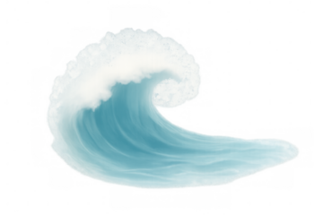 Powerful ocean wave curling, breaking with white foam, displaying natural force and dynamic marine energy against transparent background