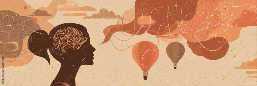Poster exploring learning goals through mind map illustration in warm tones with creative concepts and upli