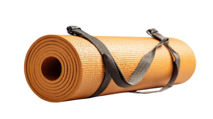 A single yoga mat with carrying strap, background for portability concept isolated on a Transparent background, PNG file.