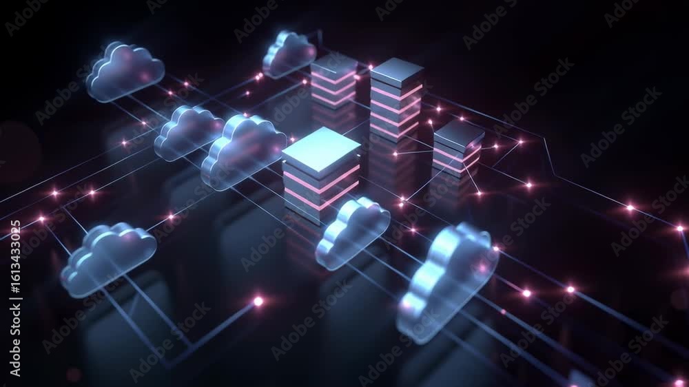 Aufkleber isometric of cloud technology showcasing saas concepts with dynamic elements and neon accents