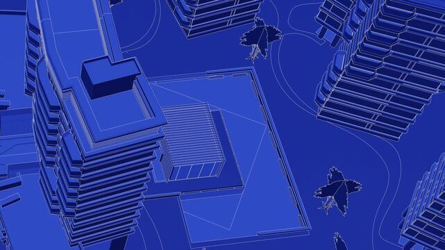Animation of a Generic Apartment Complex, Seamless Looped Animation, linework, 3d blueprint