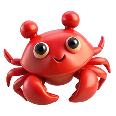 Smiling red cartoon crab with big eyes isolated on a transparent background cute