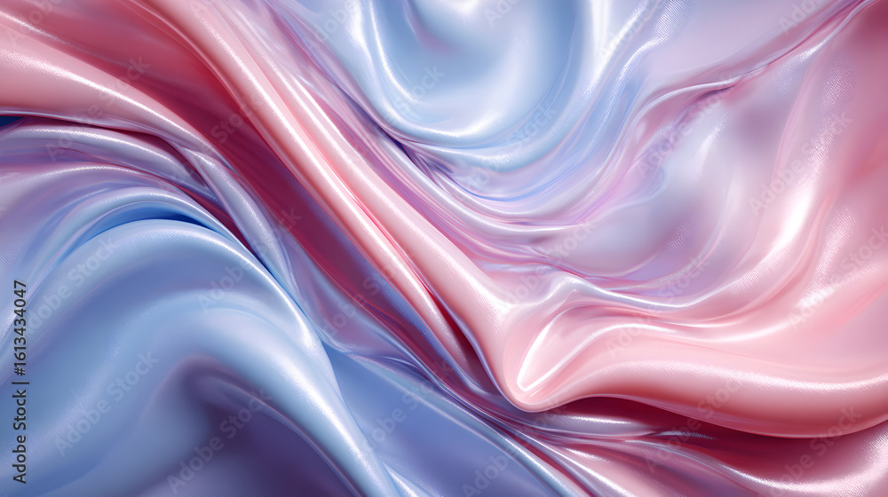 Poster iridescent flowing fabric with a delicate blend of rose and azure hues creating a smooth shiny textu