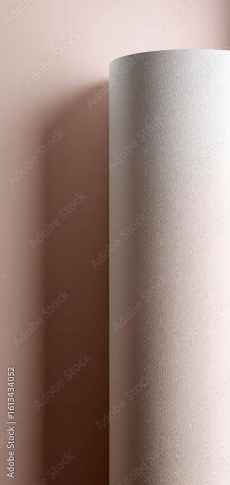 Aufkleber minimalist cylindrical form with stark shadows on a soft background, an interplay of light and form.