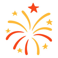 Red blue yellow firework with central star in flat vector style