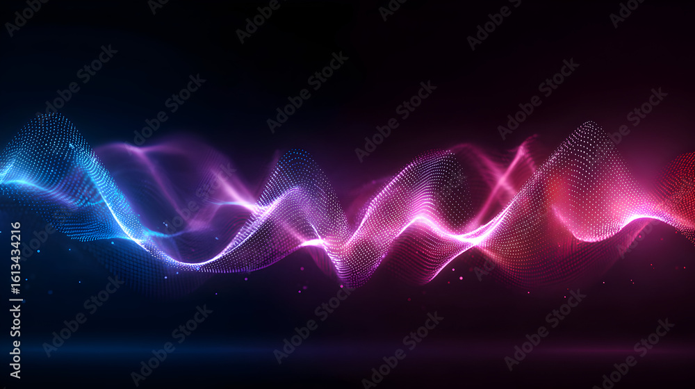 Poster abstract luminous gradient wave on dark background with glowing particles representing digital techn