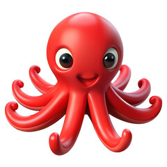 Cheerful red octopus with big eyes isolated on a transparent background cartoon cute