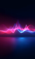 Vibrant audio wave background with dynamic pink and blue hues reflecting on a glossy surface modern neon wave glowing curves abstract design concept for technology and futuristic