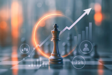 Abstract Chess Strategy with Digital Data Visualization and Leadership Concept