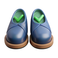 Pair of blue children s shoes with green checkmarks inside isolated on transparent background