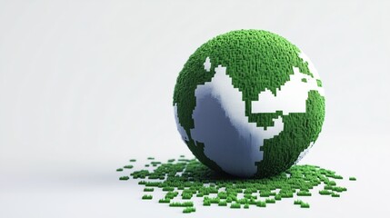 Pixelated Earth Globe Covered in Green