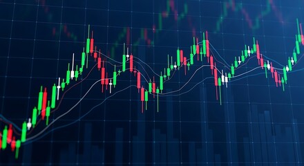 Dynamic candlestick chart illustrating stock market trends and financial trading data for investment analysis on a digital screen.