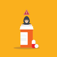 Fake medicine. Pill and tablet with criminal selling illegal drugs. Fake drugs, pharmaceutical. Symbolic for harmful counterfeit pills, risk and danger of illegal produced and sold pharmaceuticals.