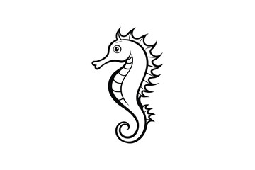 Fototapeta premium Elegant Seahorse Illustration in Black and White Simple Line Art Style Isolated Seahorse silhouette