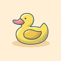 Flat Design Yellow Rubber Duck Vector Illustration for Kids and Summer Theme