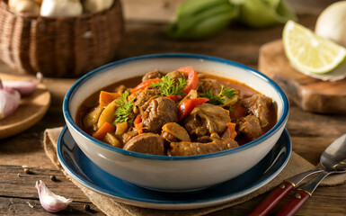 National cuisine of Belize - Calloo. Stew of pork with the addition of various vegetables and spices.