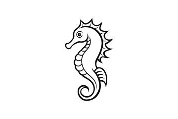 Fototapeta premium Elegant Seahorse Illustration with Detailed Outline in Black and White Silhouette