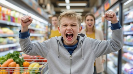 young man shopping in supermarket