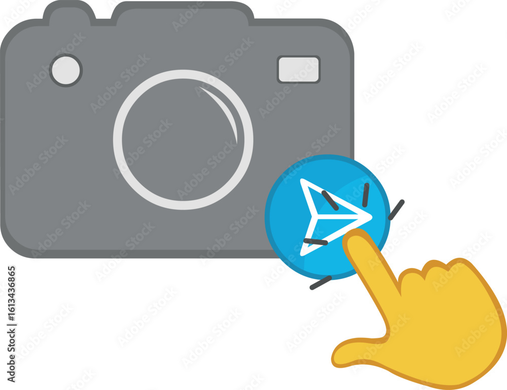 Poster vector illustration concept icon yellow hand click push send photo button system