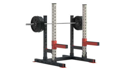 Adjustable squat rack for weight training, background isolated on a Transparent background, PNG file.