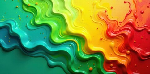 Vibrant acrylic paint splash background Green, red, yellow, blue hues , bright, visual