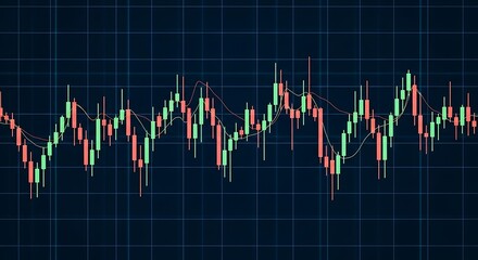 Stock market trading analysis with a financial candlestick chart. Economic data visualization for investment and forex trading on a digital screen.
