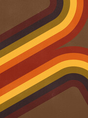 Retro 70s abstract background with curved stripes in warm earth tones. Brown paper texture, grain, and dust for a vintage analog VHS style. Perfect for posters, album covers, digital retro aesthetics 