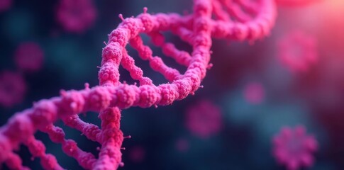 Vibrant pink DNA helix, cellular background, breast cancer awareness , gene mutation, biology