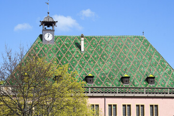 Typical green tiled roof of Colmar