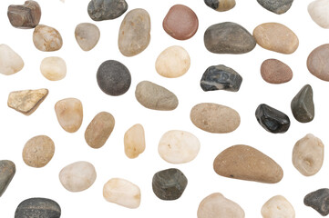 piccoli sassi e ciotoli di fiume isolati su sfondo bianco o trasparente