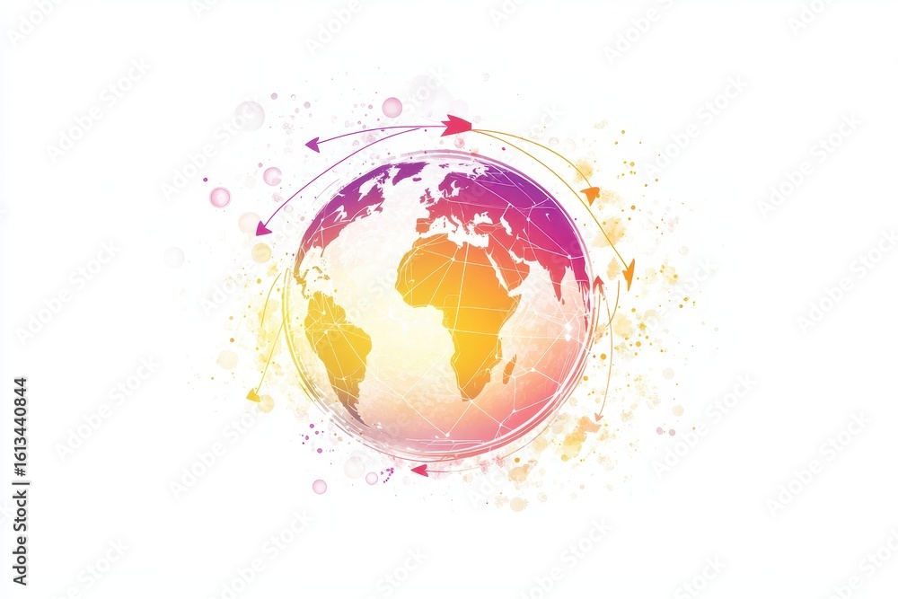 Poster abstract colorful globe with arrows and dots for global concepts