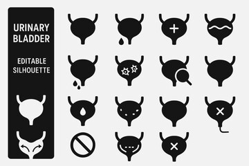 Obraz premium A collection of 15 Urinary bladder-related editable Silhouette.
