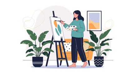 Fototapeta premium A talented artist skillfully creates her next masterpiece painting with vibrant colors on canvas