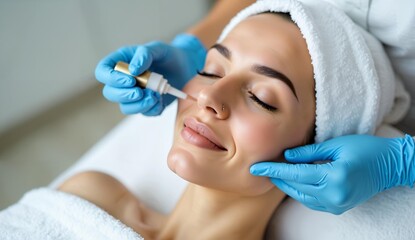 Aesthetician administering facial treatment to a relaxed client