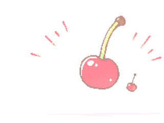 輝くピクセルチェリー - デジタルレトロフルーツのアクセント