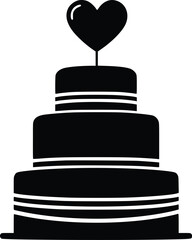 Three-tiered wedding cake silhouette with heart on top, representing romance, celebration, and unity