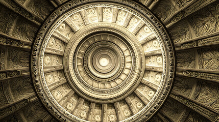 Intricate spiral ceiling, ornate patterns,  concentric circles,  whirlpool effect,  light source center