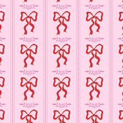 Coquette bow seamless pattern. Vertical striped print. Perfect for fabric, wallpaper or wrapping paper