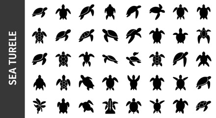 Fototapeta premium Sea turtle -related editable Silhouette.