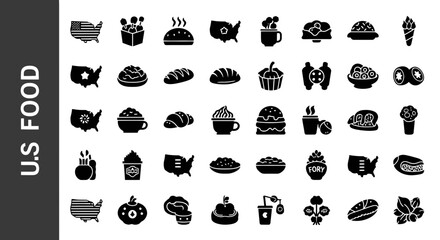US Food Silhouette Collection: American Cuisine, Regional Dishes, and Comfort Food