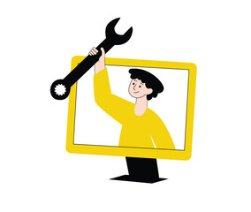 Person Holding Wrench from Computer Screen